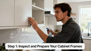 Step 1: Inspect and Prepare Your Cabinet Frames - how to reface kitchen cabinets