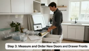 Step 3: Measure and Order New Doors and Drawers Fronts - how to reface kitchen cabinets