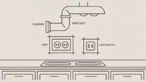 note plumbing, vent, and electrical locations - how to measure kitchen cabinets